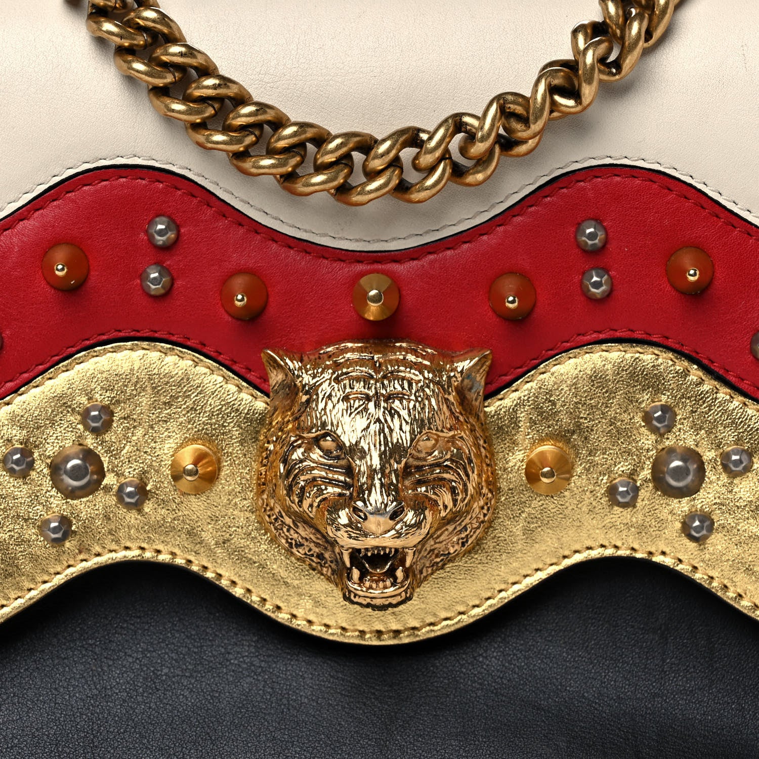 Gucci Nappa Studded Tiger Broadway Chain Shoulder Bag Multicolor 9 of 20