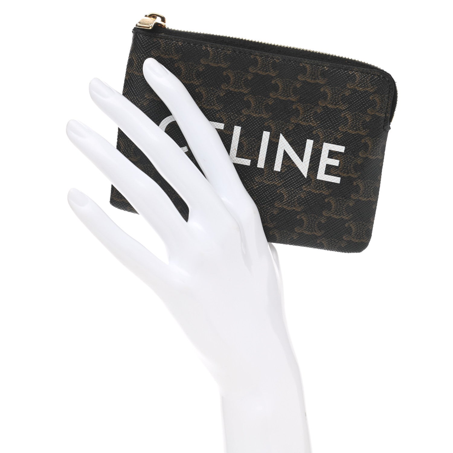 Celine Triomphe Canvas Logo Coin and Card Pouch With Hook Black 2 of 8