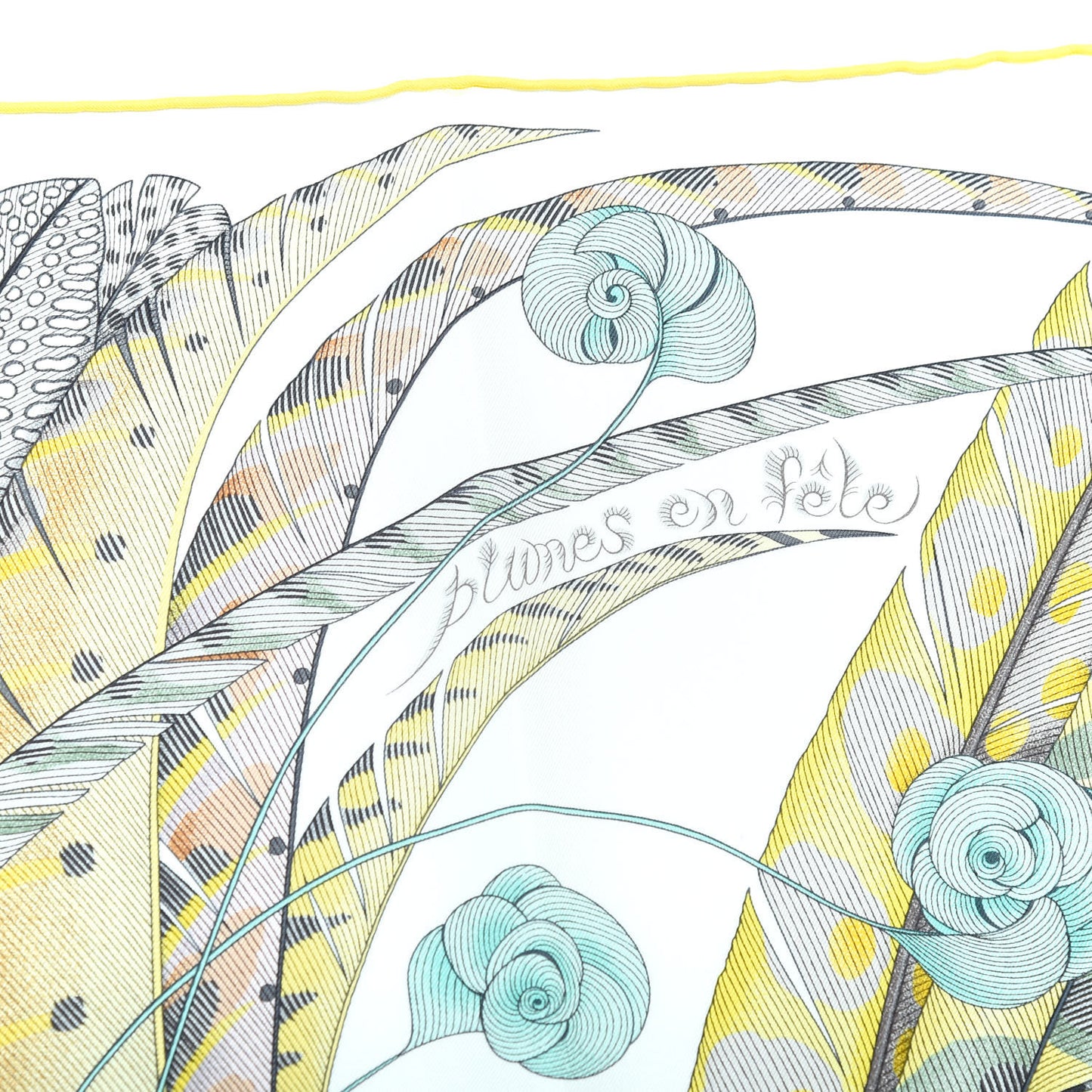 Cashmere Silk Plumes En Fete Scarf 90 Blanc Jaune Mauve