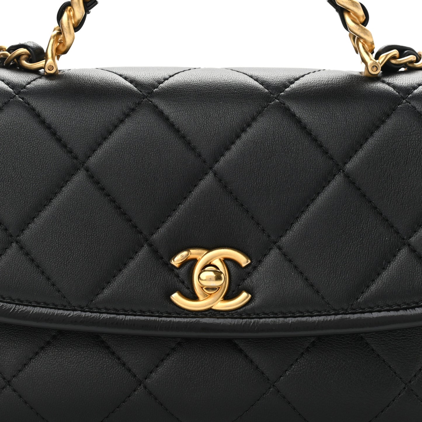 Lambskin Quilted Small La Parisienne Top Handle Flap Black
