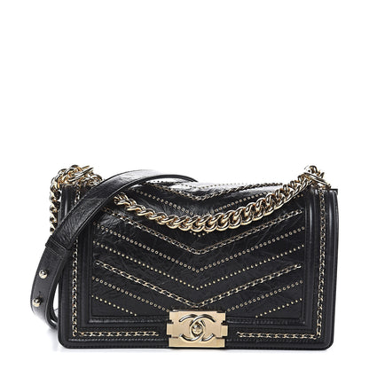 Chanel Crumpled Calfskin Chevron Chain Medium Boy Flap Black 1 of 9