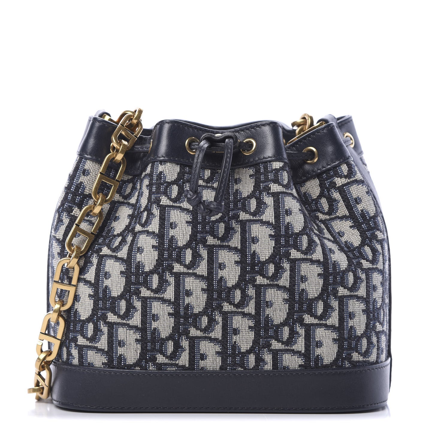 Oblique Drawstring Chain Bucket Bag Blue