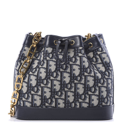 Christian Dior Oblique Drawstring Chain Bucket Bag Blue 1 of 11