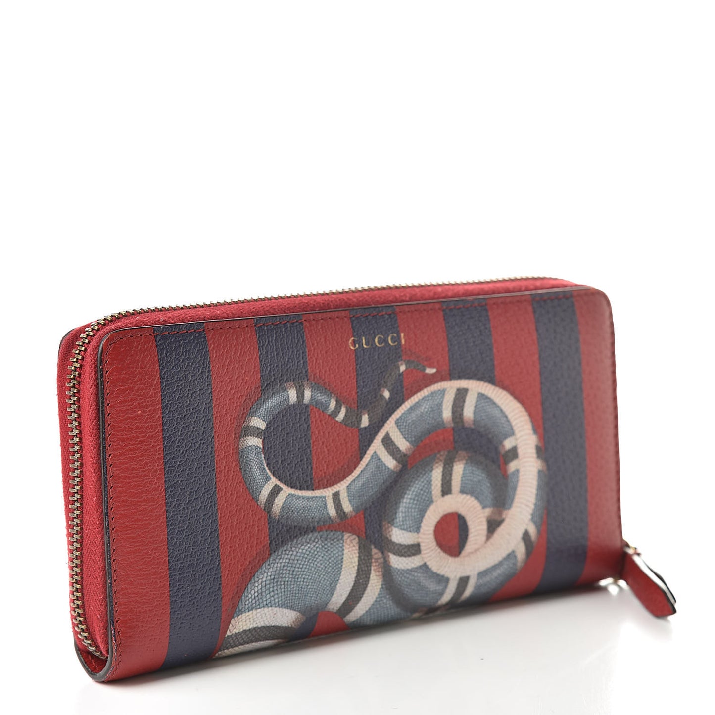 Calfskin Striped Kingsnake Zip Around Wallet Red