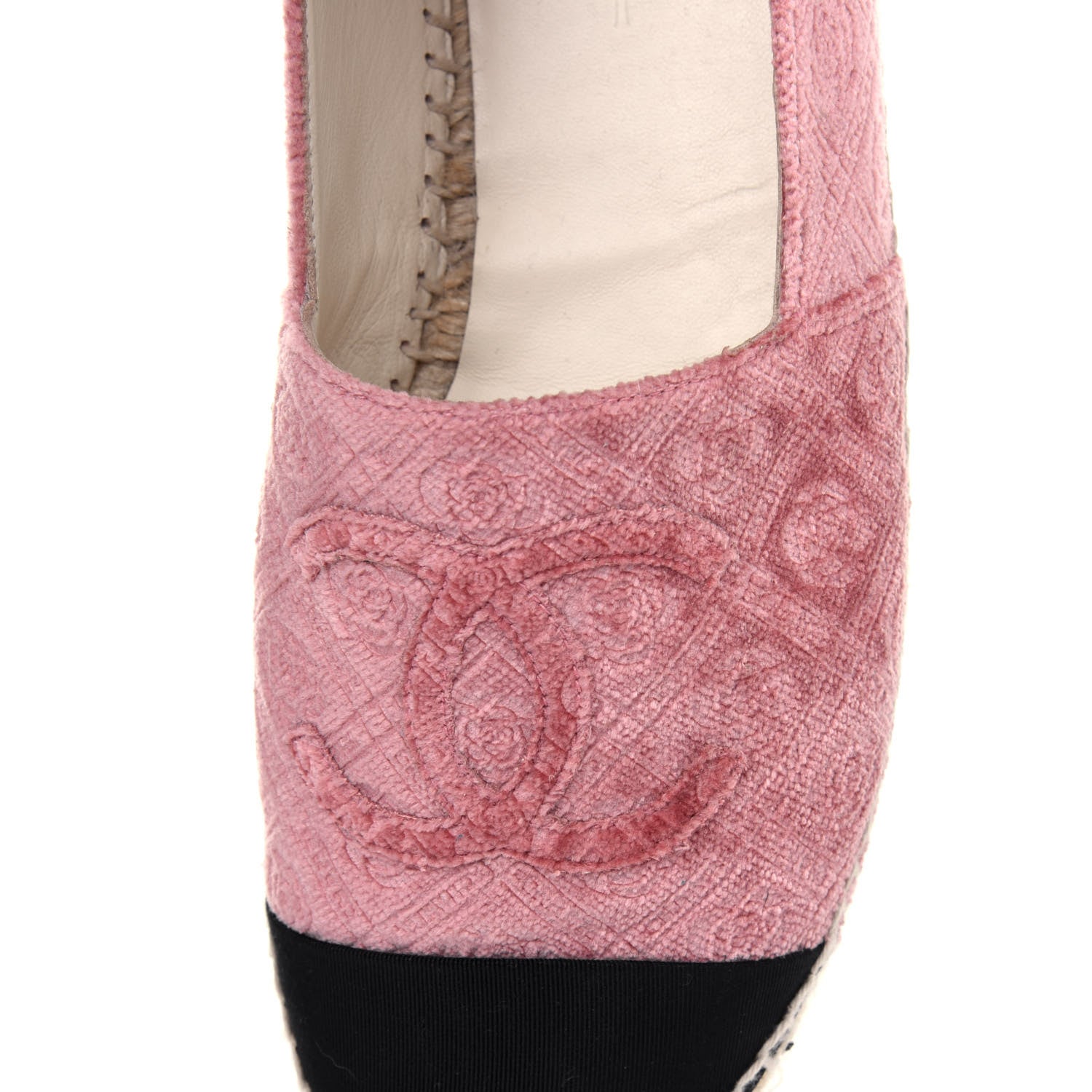 Chanel Velvet Grosgrain Quilted Camellia CC Espadrilles 40 Pink Black 9 of 12