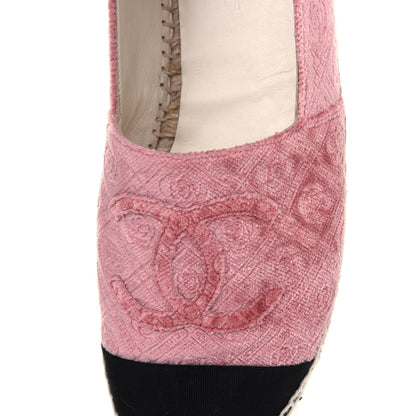 Chanel Velvet Grosgrain Quilted Camellia CC Espadrilles 40 Pink Black 9 of 12