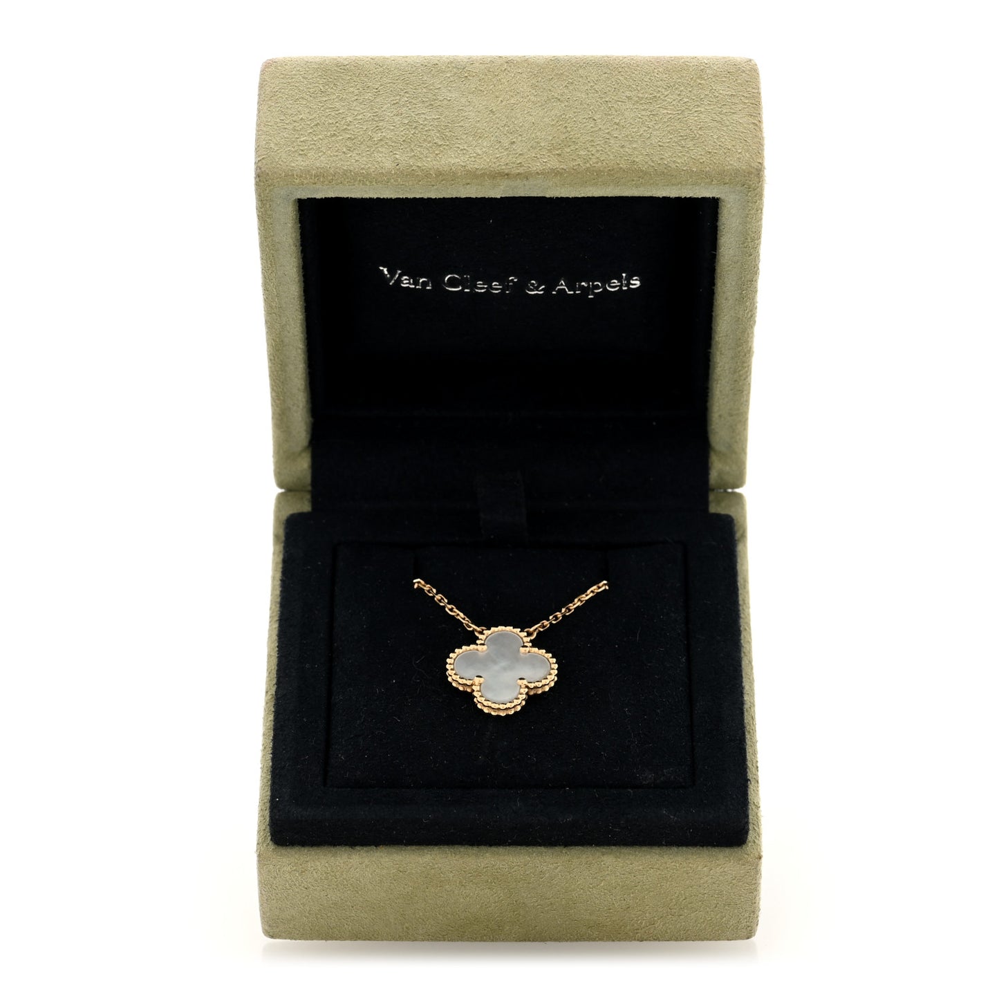 18K Yellow Gold Mother of Pearl Vintage Alhambra Pendant Necklace
