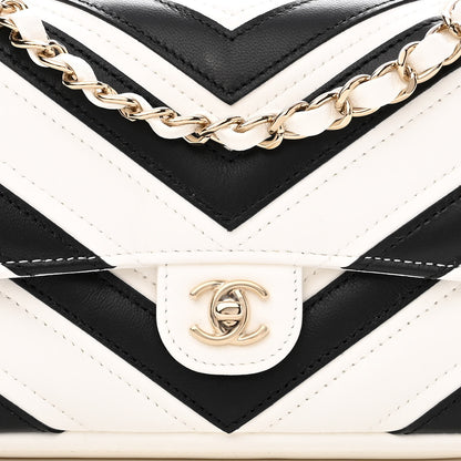 Chanel Lambskin Chevron Stitched Flap White Black 8 of 12