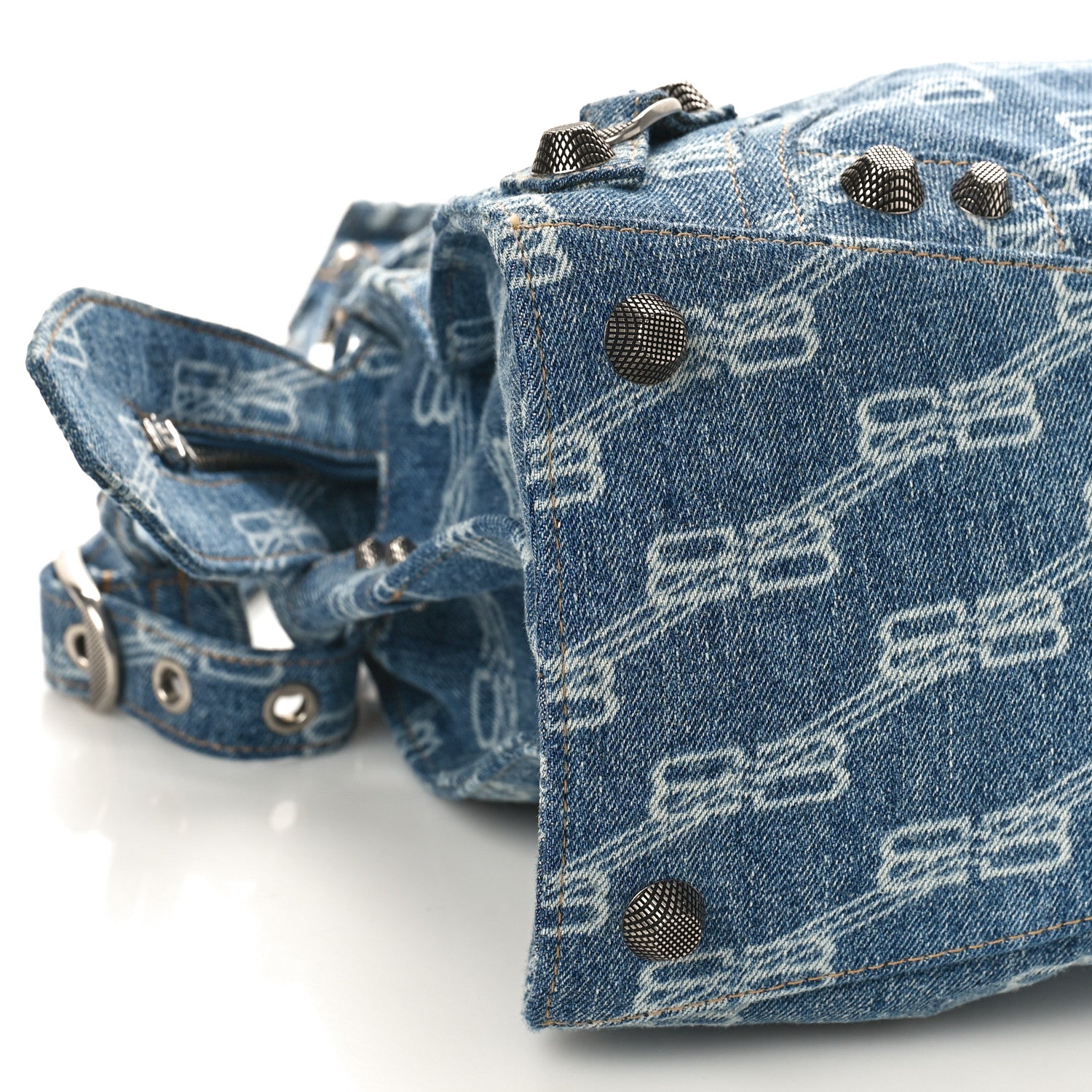 Balenciaga Denim BB Monogram Neo Cagole City Handbag Blue 8 of 12