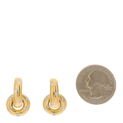 Tiffany 18K Yellow Gold Platinum Diamond Etoile Double Hoop Earrings 2 of 4