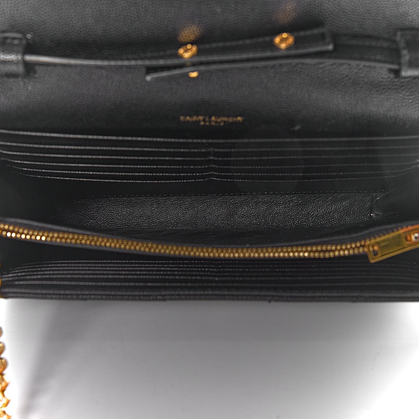 Grain De Poudre Matelasse Chevron Monogram Chain Wallet Black