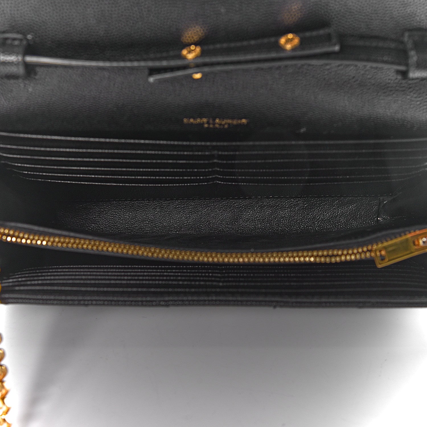 Saint Laurent Grain De Poudre Matelasse Chevron Monogram Chain Wallet Black 5 of 13