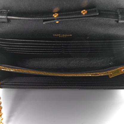 Saint Laurent Grain De Poudre Matelasse Chevron Monogram Chain Wallet Black 5 of 13