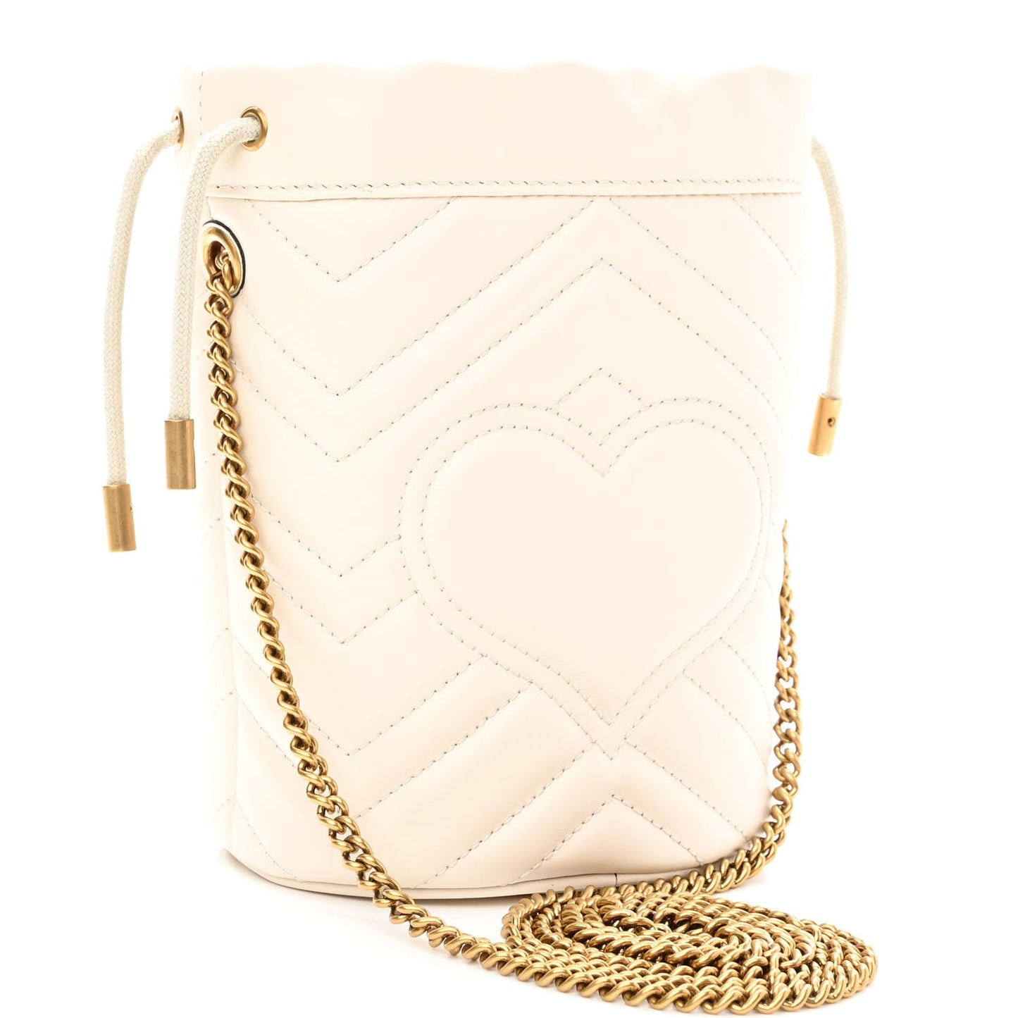 Calfskin Matelasse Mini GG Marmont 2.0 Bucket Bag White