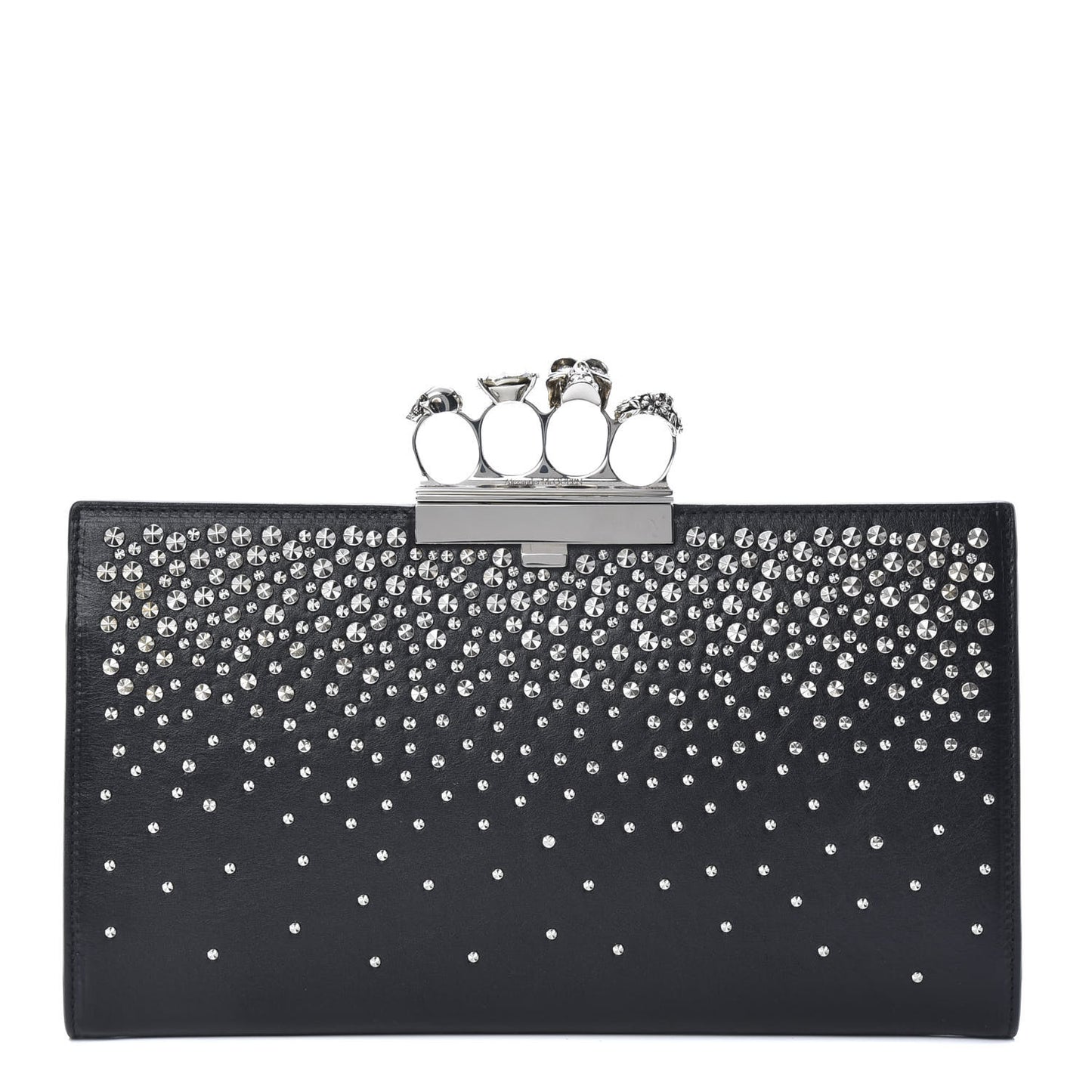 Calfskin Studded Knuckle Flat Clutch Black Silver