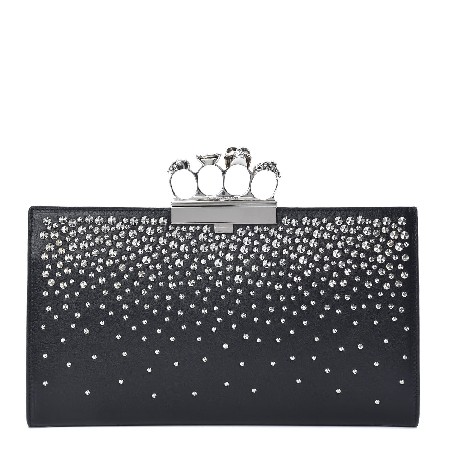 Alexander McQueen Calfskin Studded Knuckle Flat Clutch Black Silver 1 of 8