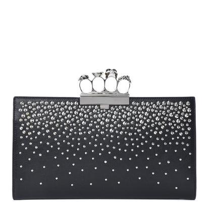 Alexander McQueen Calfskin Studded Knuckle Flat Clutch Black Silver 1 of 8