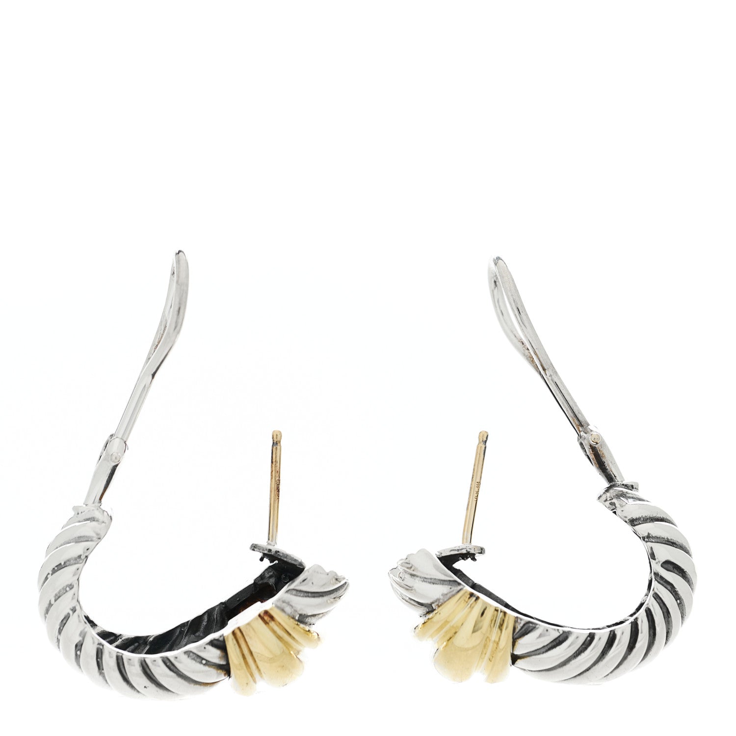 David Yurman Sterling Silver 14K Yellow Gold 26mm Thoroughbred Shrimp Earrings 3 of 4