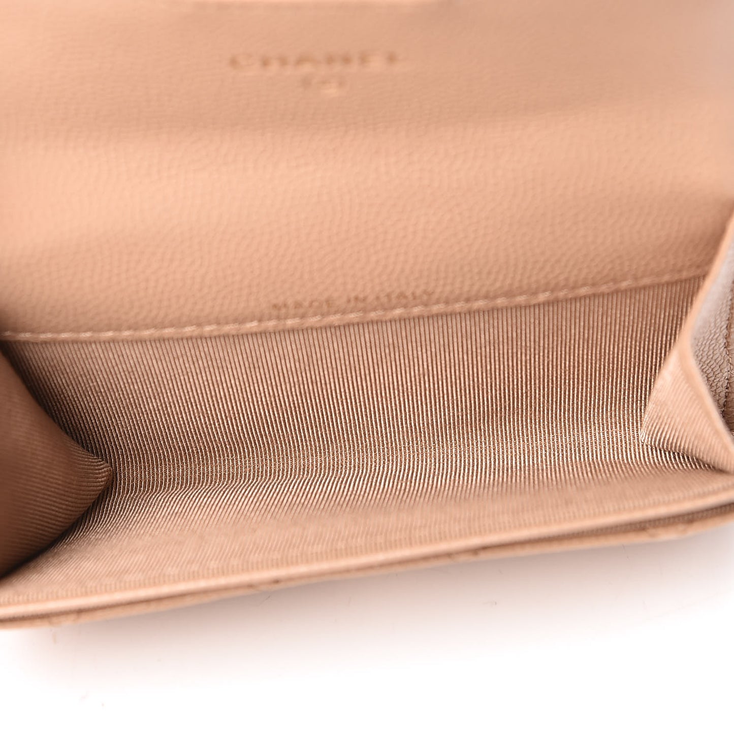 Caviar Quilted Flap Card Holder Wallet Beige
