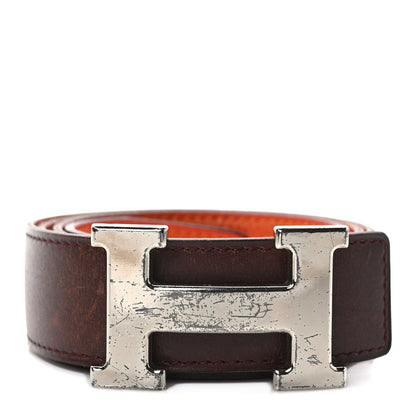 Hermes Togo Box 32mm H Belt 85 Orange Chocolate 1 of 4
