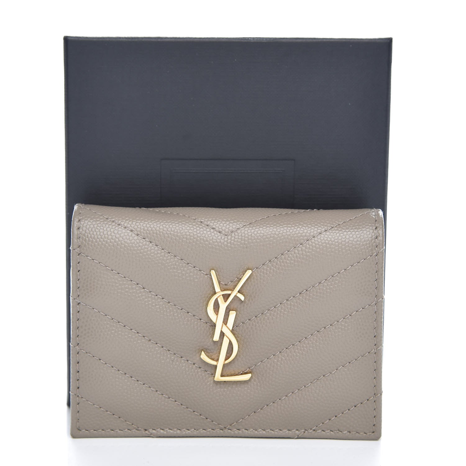 Saint Laurent Grain De Poudre Matelasse Chevron Cassandre Card Case Fog 10 of 10