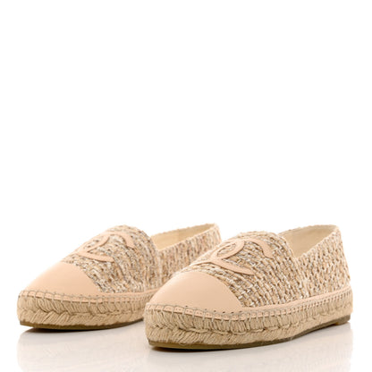 Chanel Tweed Lambskin CC Espadrilles 38 Beige Ivory 3 of 9