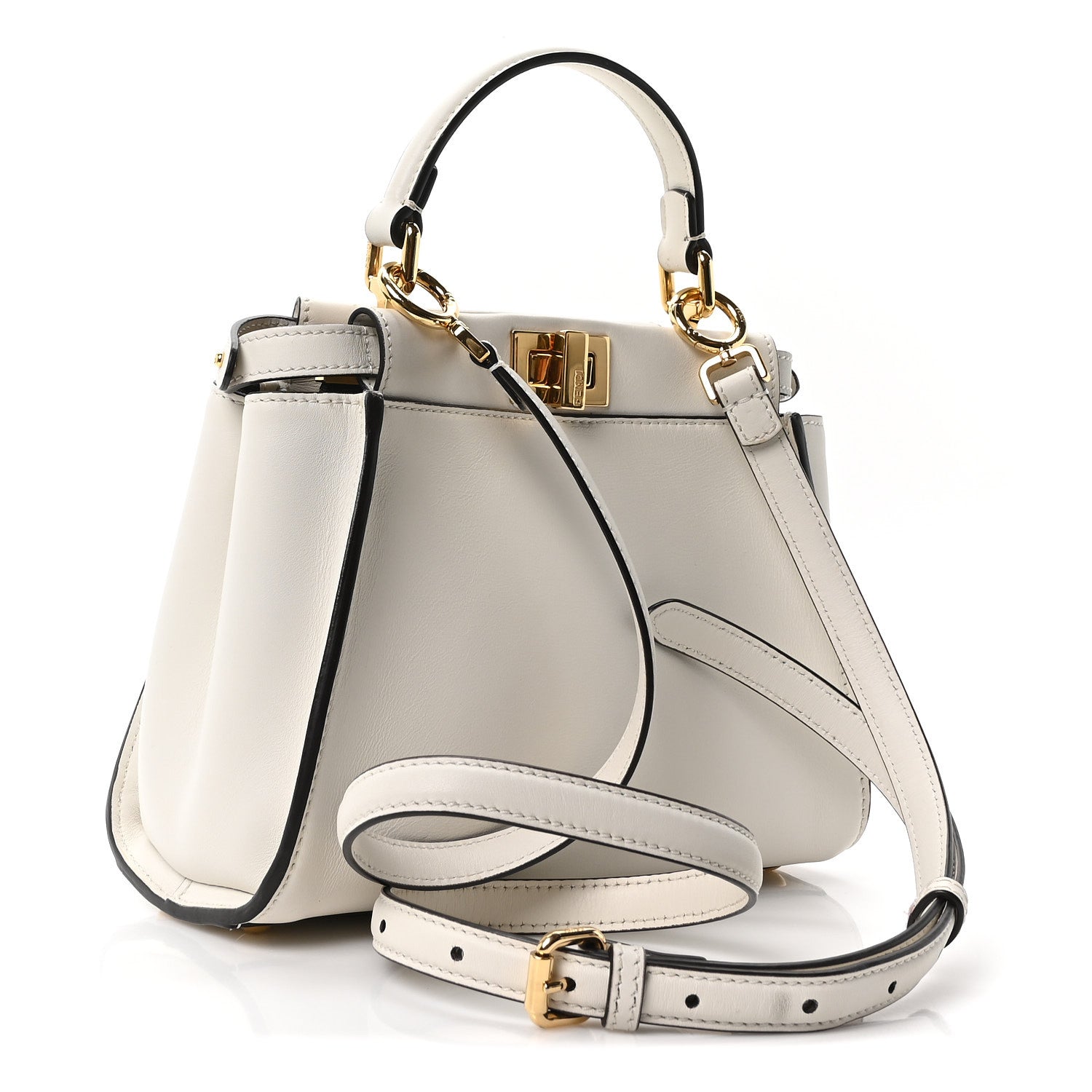 Fendi Vitello Seta Suede FF Mini Peekaboo Iconic Satchel White Ice 3 of 9