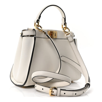 Fendi Vitello Seta Suede FF Mini Peekaboo Iconic Satchel White Ice 3 of 9
