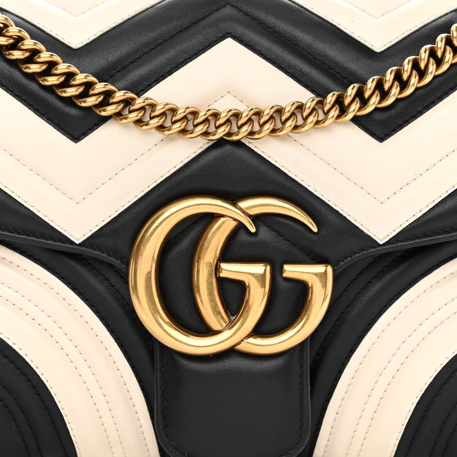 Gucci Calfskin Matelasse Medium GG Marmont Shoulder Bag Black White 10 of 15