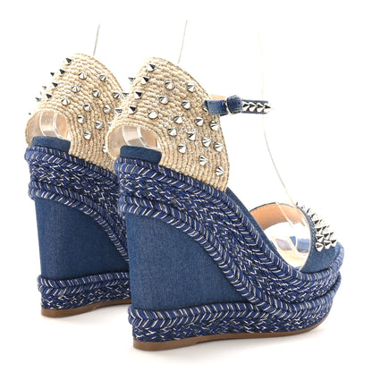 Christian Louboutin Denim Madmonica 120 Wedge Sandals 37 Blue 4 of 7