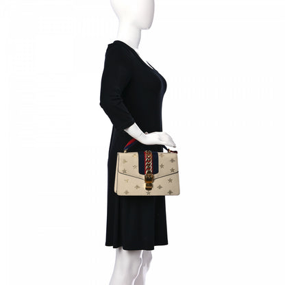 Gucci Textured Calfskin Bee Star Print Small Sylvie Shoulder Bag Mystic White 2 of 10