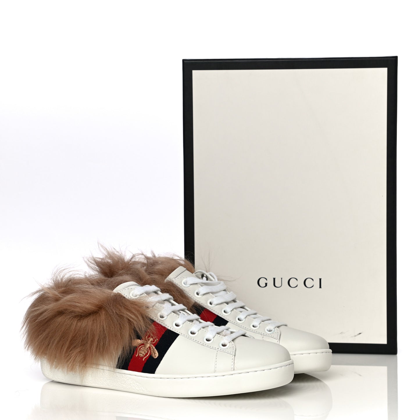Calfskin Wool Web Bee Embroidered Womens Ace Sneakers 36.5 White