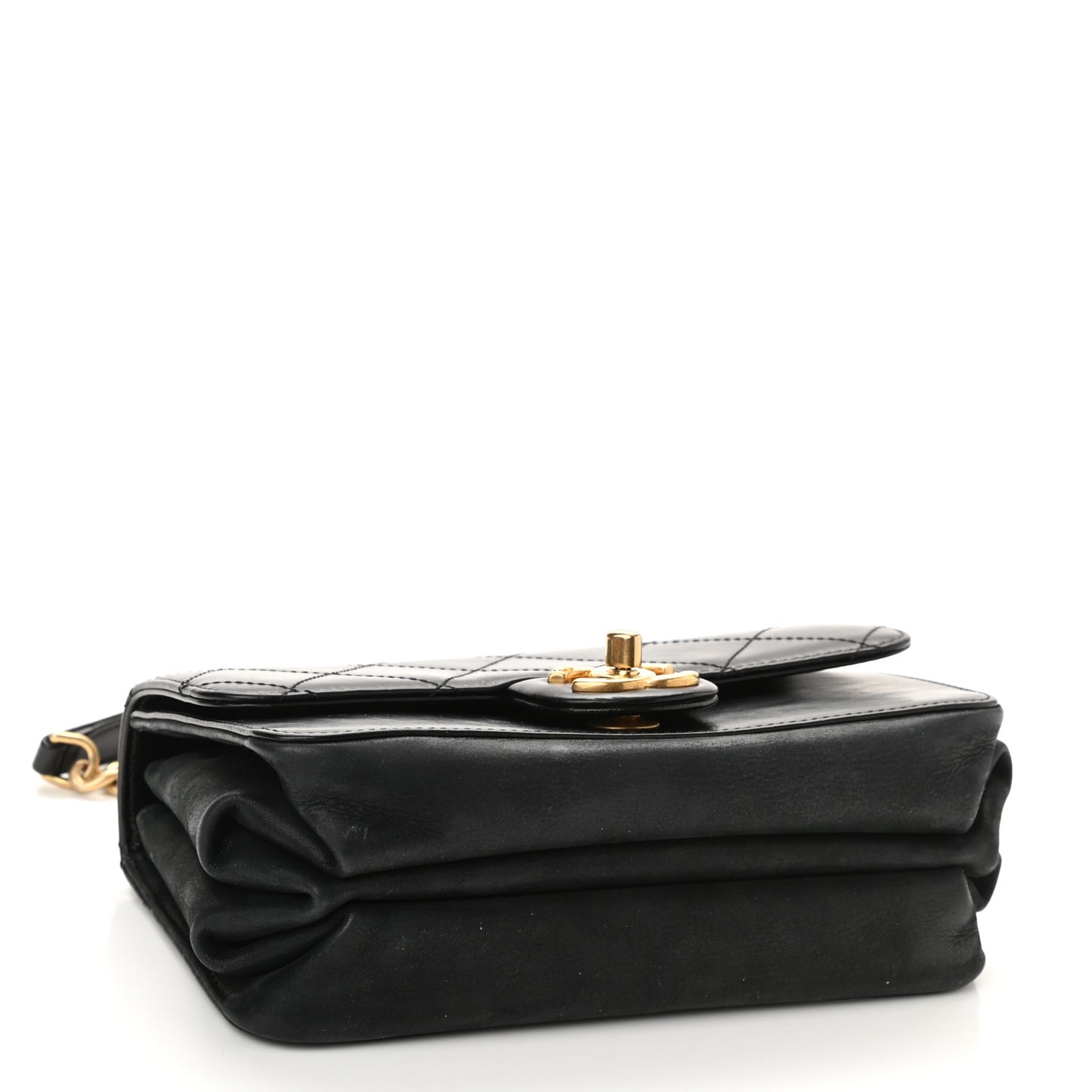 Iridescent Calfskin Quilted Mini Straight Lined Flap Black