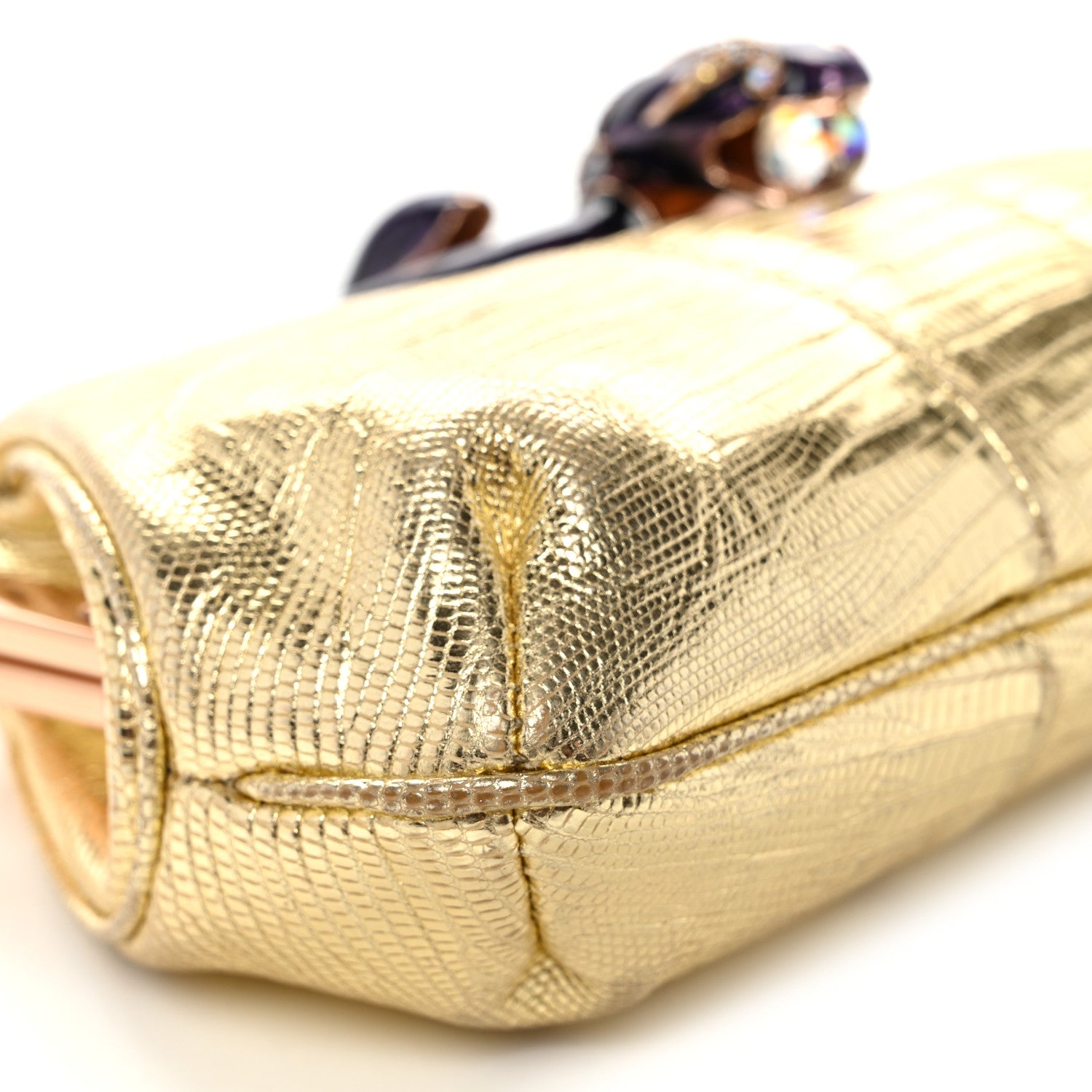 Gucci Metallic Lizard Jeweled Snake Evening Bag Gold 9 of 11