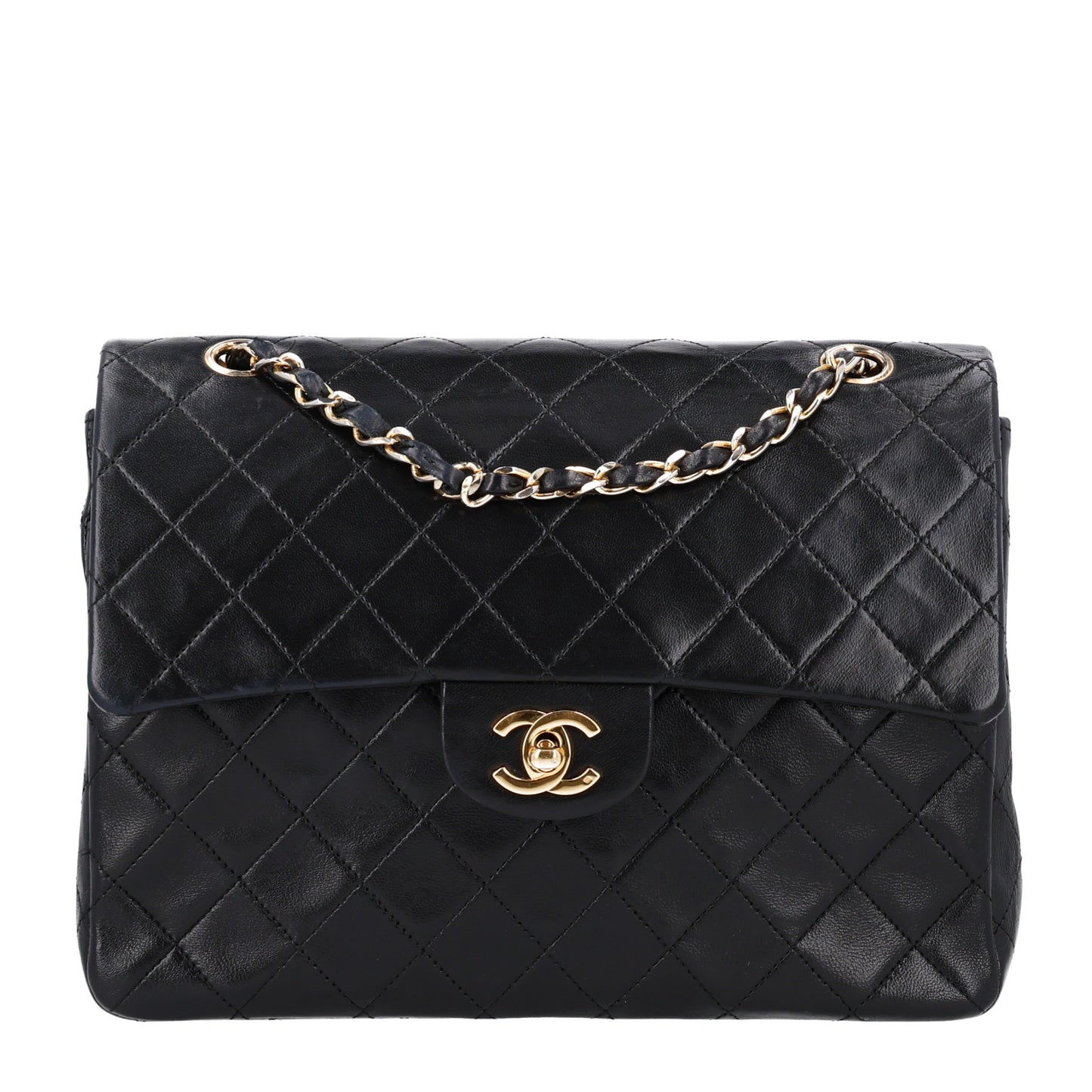Lambskin Quilted Medium Double Flap Black