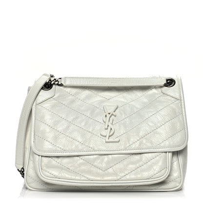 Saint Laurent Crinkled Calfskin Matelasse Monogram Medium Niki Chain Satchel Dirty White 1 of 10