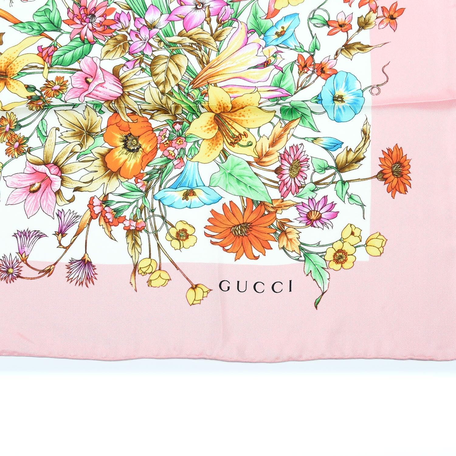 Gucci Silk Twill Eighties Bouquet Square Scarf Pink Ivory 2 of 4