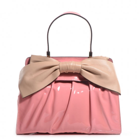 Patent Lacca Nappa Medium Aphrodite Bow Satchel Pink Beige