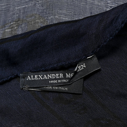 Alexander McQueen Silk Chiffon Skull Scarf Blue Black 2 of 3