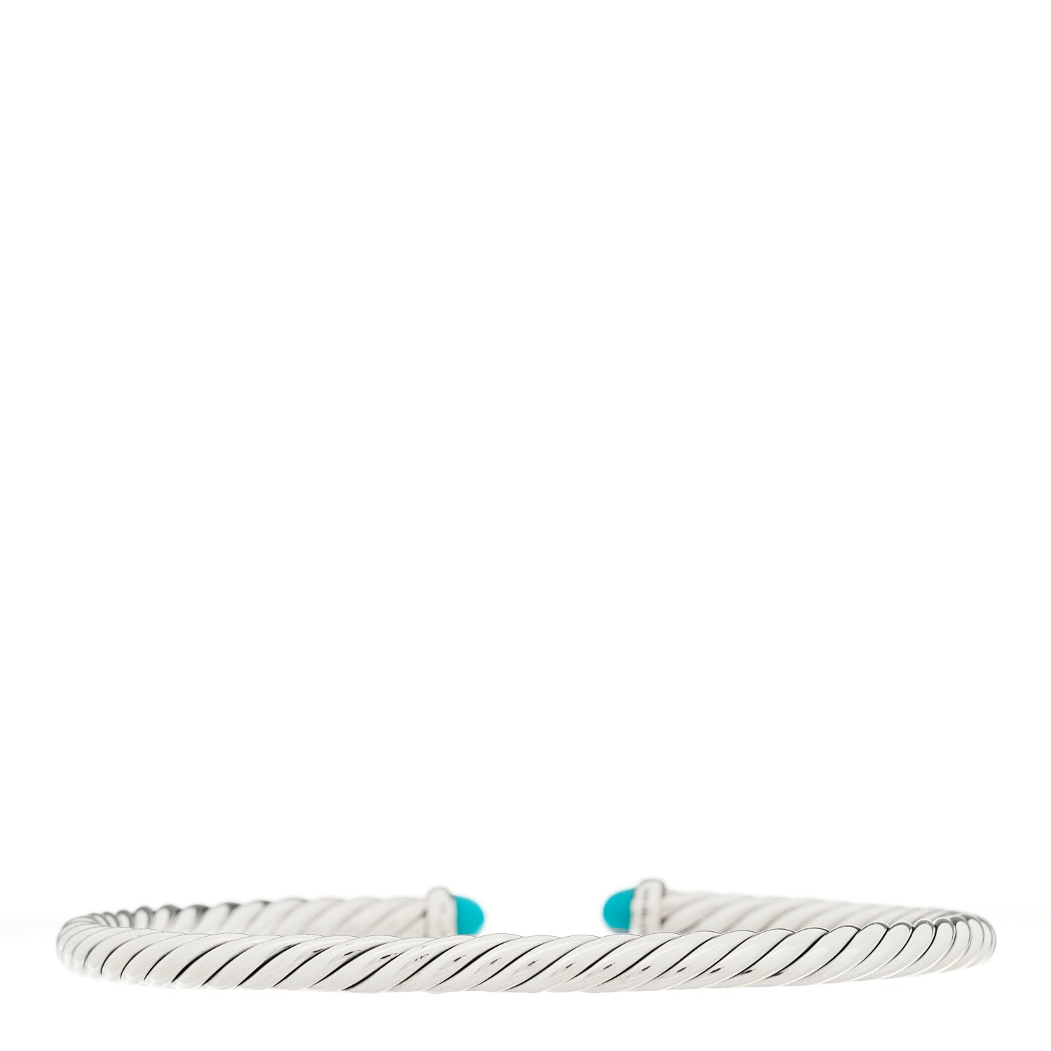 David Yurman Sterling Silver 14K Yellow Gold Turquoise 4mm Cable Flex Bracelet 2 of 3