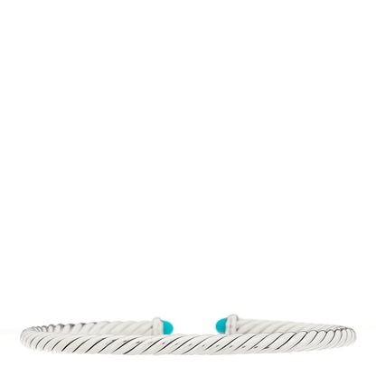 David Yurman Sterling Silver 14K Yellow Gold Turquoise 4mm Cable Flex Bracelet 2 of 3