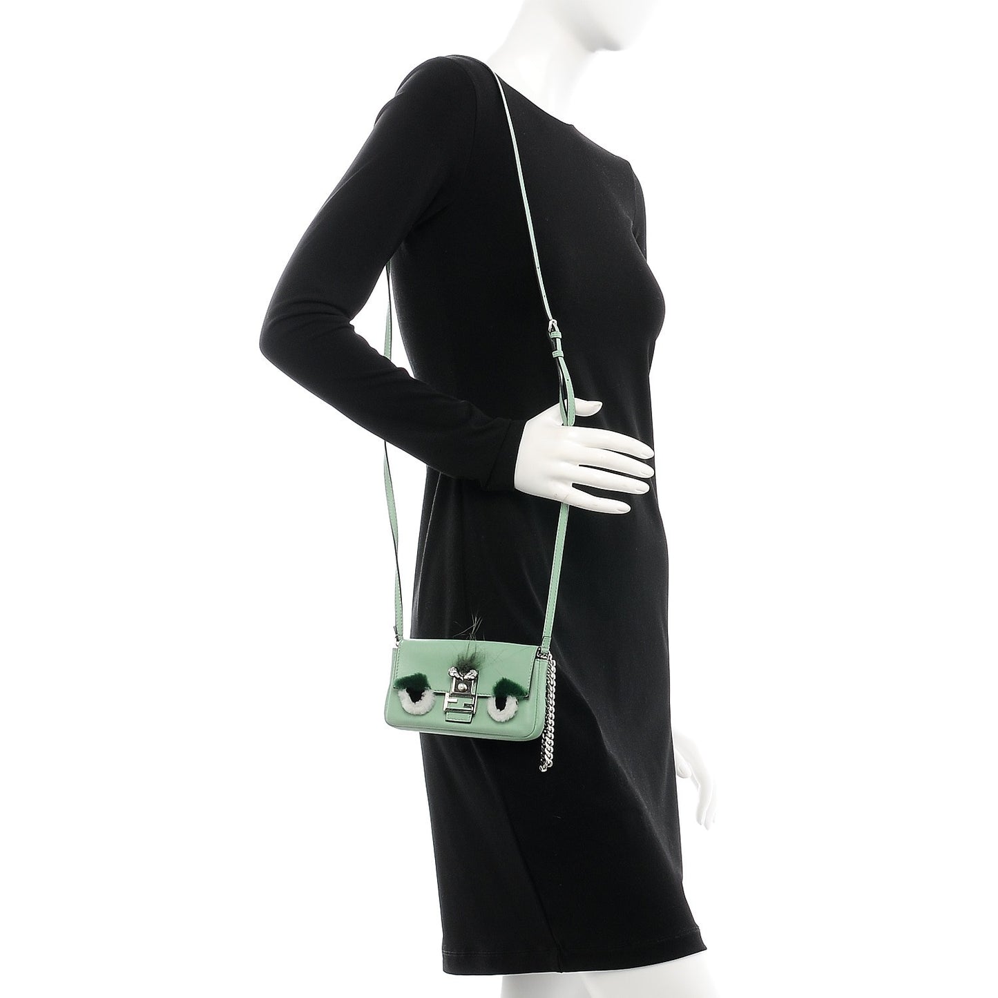 Nappa Rabbit Fox Fur Micro Buggie Baguette Verde Acqua