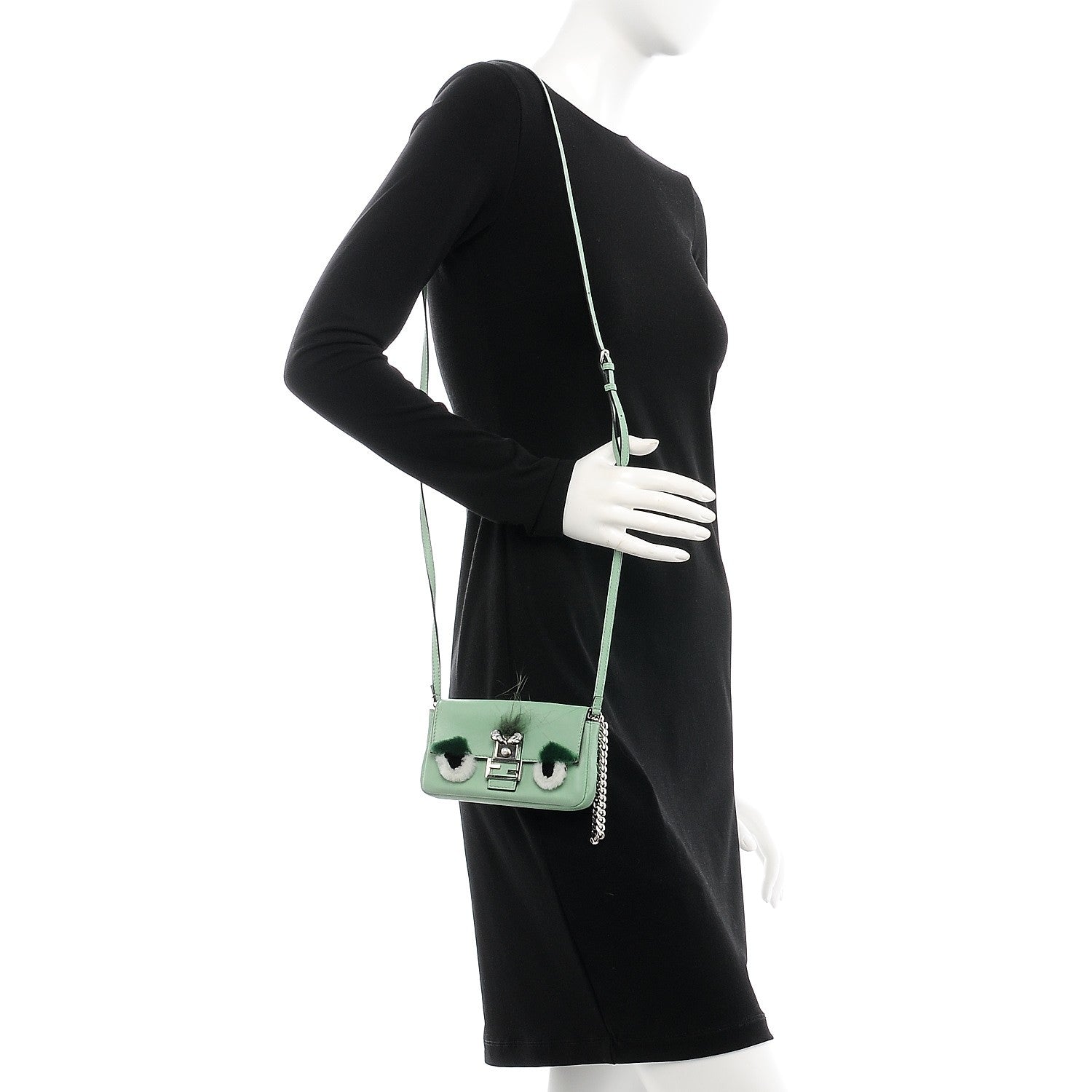 Fendi Nappa Rabbit Fox Fur Micro Buggie Baguette Verde Acqua 2 of 12