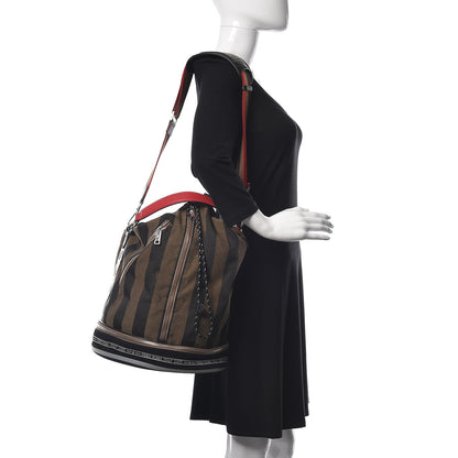 Fendi Fabric Jacquard Cuoio Romano Vitello Pequin Bi-Color FF 1974 Embossed Mon Tresor Holdall Bag Tobacco Moro Rosso Malboro Maya Black 2 of 12