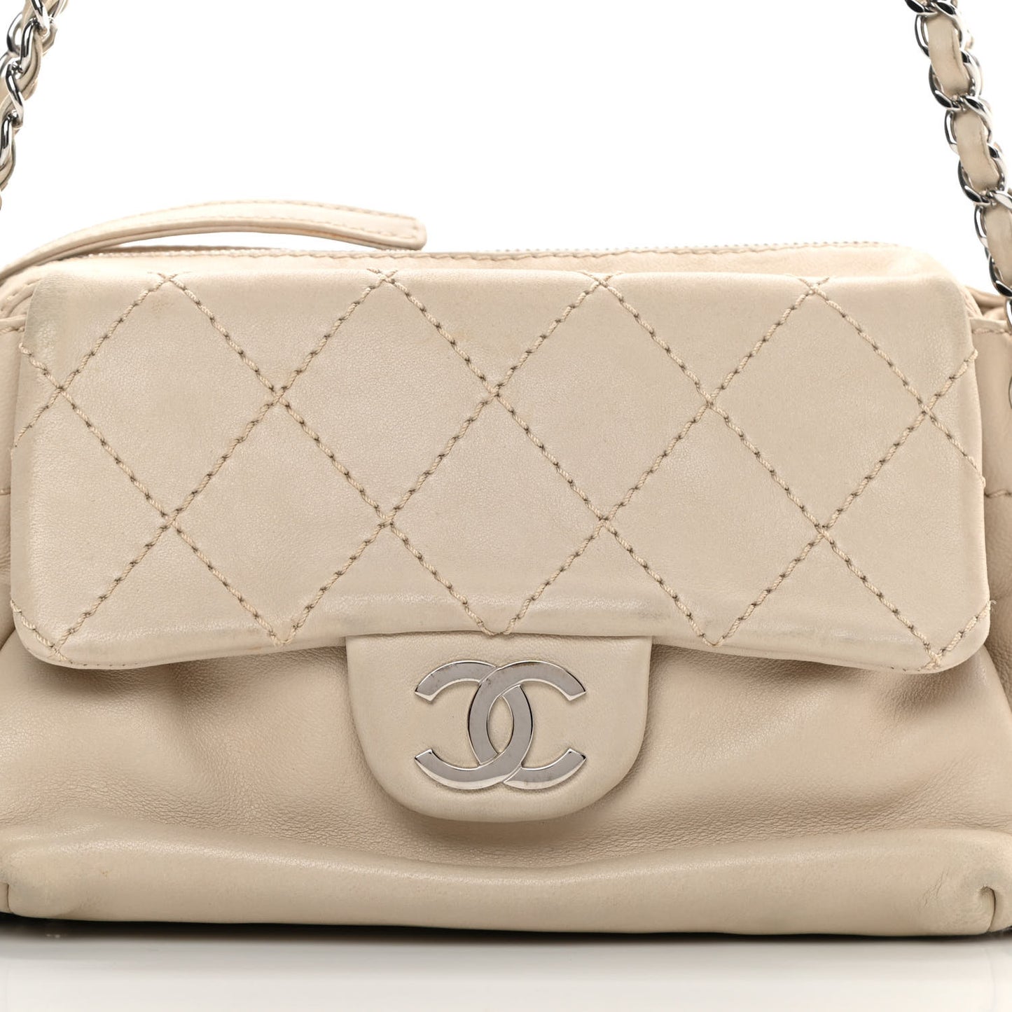 Lambskin Quilted Bowler Flap Shoulder Bag White