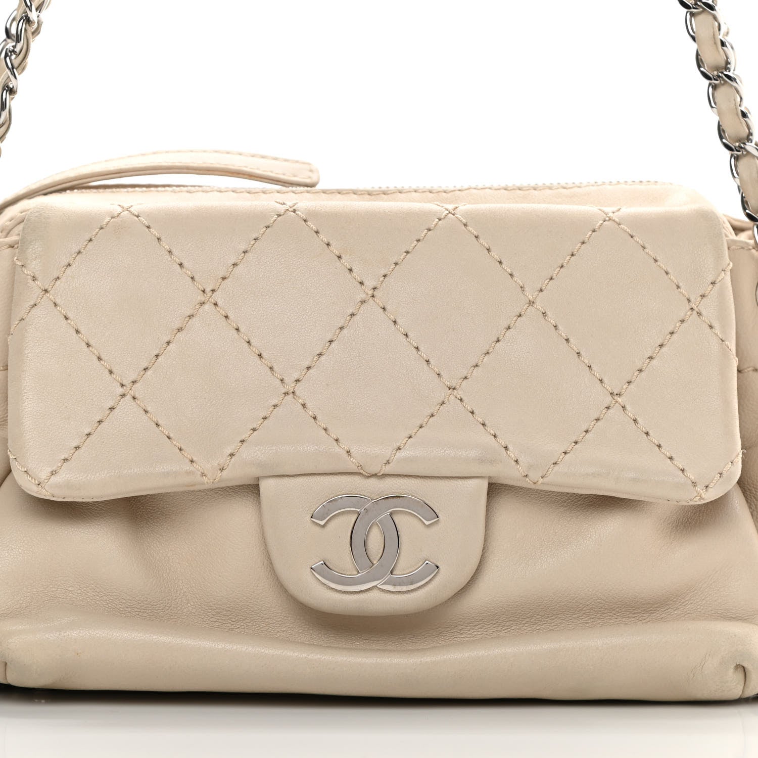 Chanel Lambskin Quilted Bowler Flap Shoulder Bag White 8 of 19