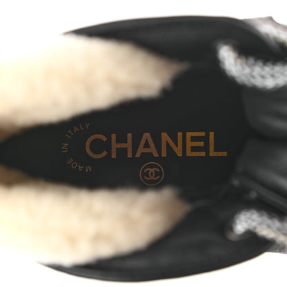 Chanel Lambskin Shearling Suede CC High Lace Up Boots 38 Black 7 of 10