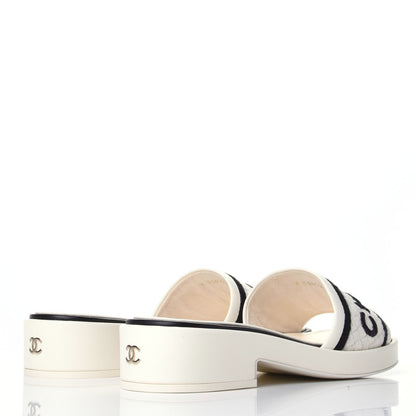 Chanel Lambskin Embroidered Logo Mules 36.5 Ivory Black 5 of 11