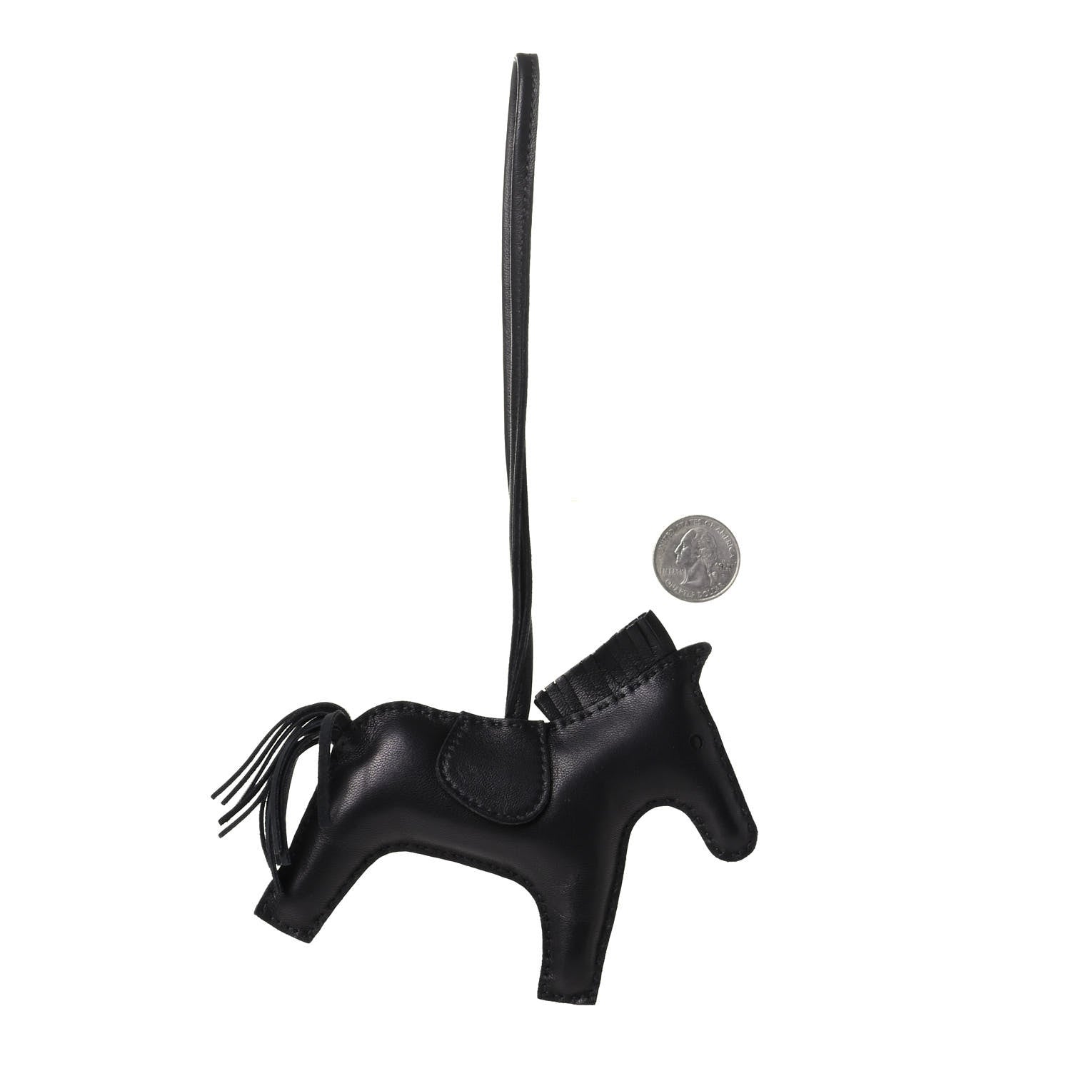 Hermes Milo Lambskin Grigri Rodeo Horse Bag Charm MM So Black 2 of 3