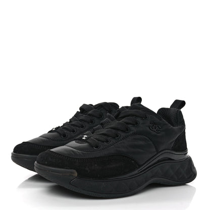 Chanel Nylon Suede Calfskin CC Sneakers 37 Black 3 of 9